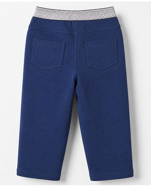 Babyhug Cotton Lycra Elastane Knit Full Length Jegging with Star Foil Print - Navy Blue