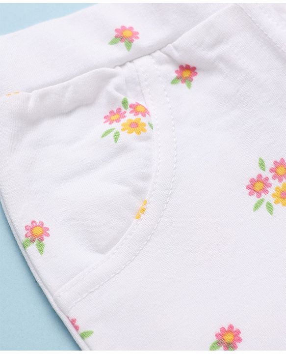 Babyhug Cotton Knit Full Length Jeggings With Floral Print in White