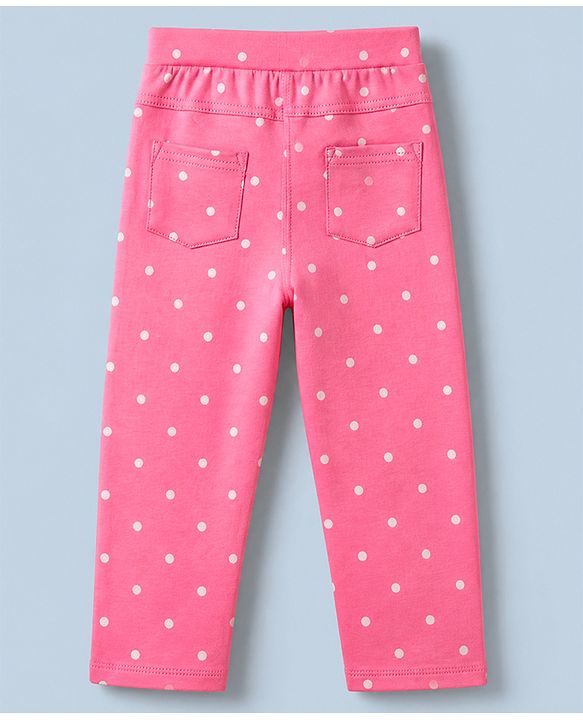 Babyhug Cotton Knit Full Length Jeggings with Polka Dots Print - Fuschia