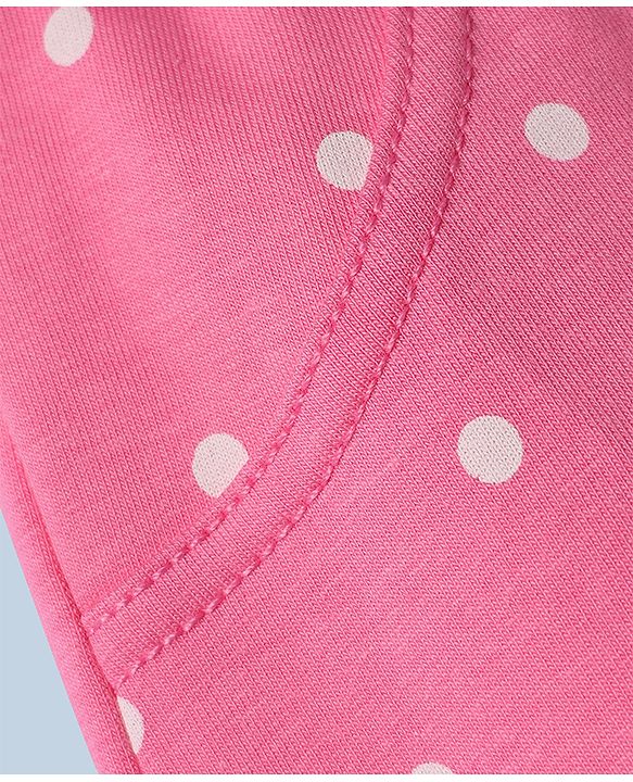 Babyhug Cotton Knit Full Length Jeggings with Polka Dots Print - Fuschia