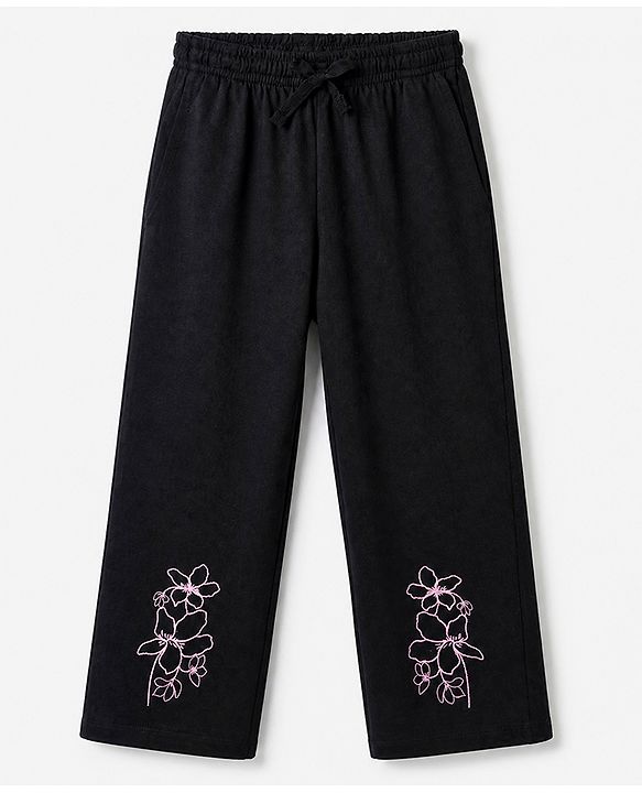 Pine Kids 100% Cotton Bio Washed Single Jersery 180 Gsm Knit Co-ord Shirt & Pajama Night Suit with Floral Print - Black