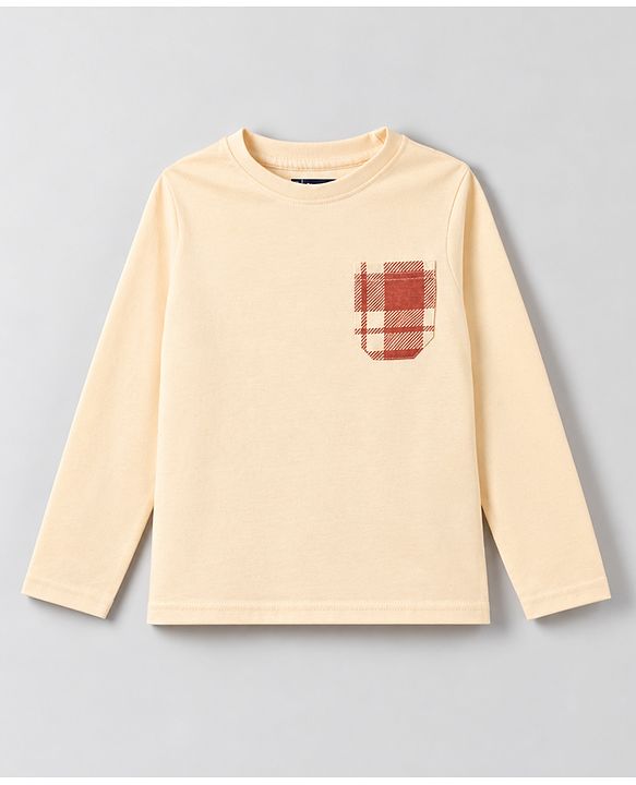 Pine Kids Cotton Knit Full Sleeves T-Shirt & Checks Pyjama Night Suit - Beige