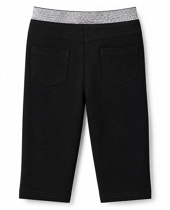 Babyhug Cotton Lycra Elastane Knit Full Length Jegging with Star Foil Print - Black