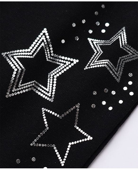 Babyhug Cotton Lycra Elastane Knit Full Length Jegging with Star Foil Print - Black