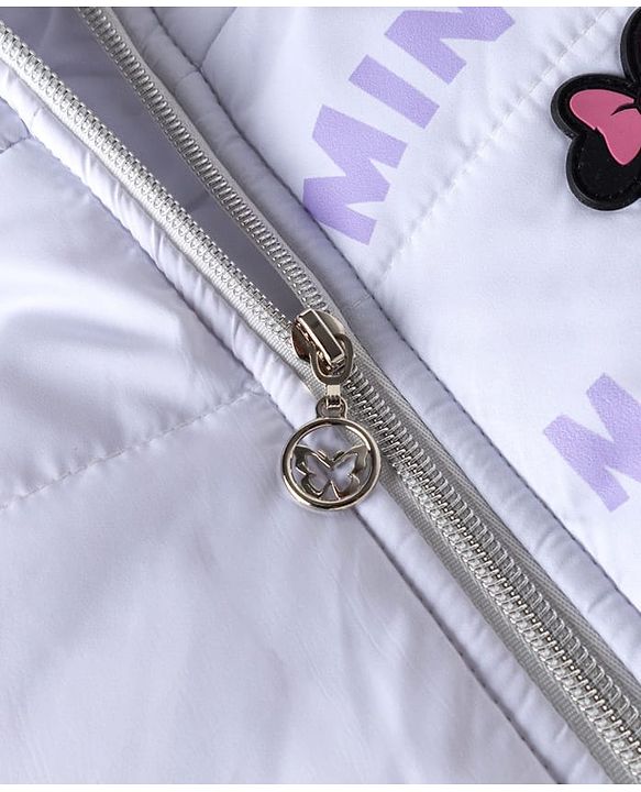 Babyhug Disney Woven Full Sleeves Padded Winter Jacket with Minnie Mouse Graphic at Front & Back & Ear Applique - Lavender