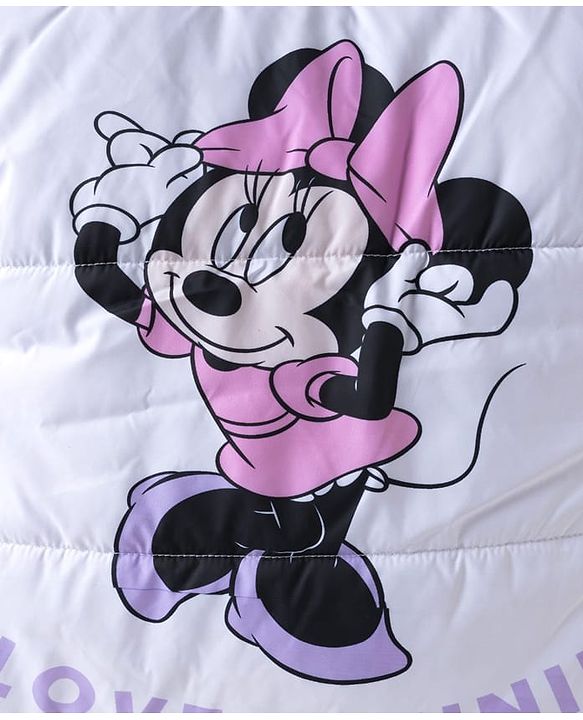 Babyhug Disney Woven Full Sleeves Padded Winter Jacket with Minnie Mouse Graphic at Front & Back & Ear Applique - Lavender