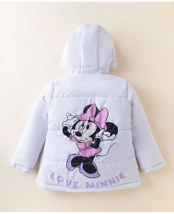 Babyhug Disney Woven Full Sleeves Padded Winter Jacket with Minnie Mouse Graphic at Front & Back & Ear Applique - Lavender