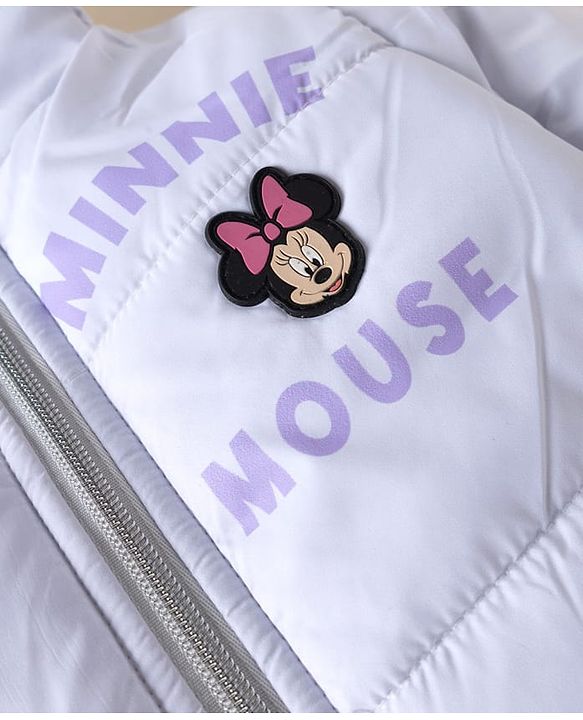 Babyhug Disney Woven Full Sleeves Padded Winter Jacket with Minnie Mouse Graphic at Front & Back & Ear Applique - Lavender