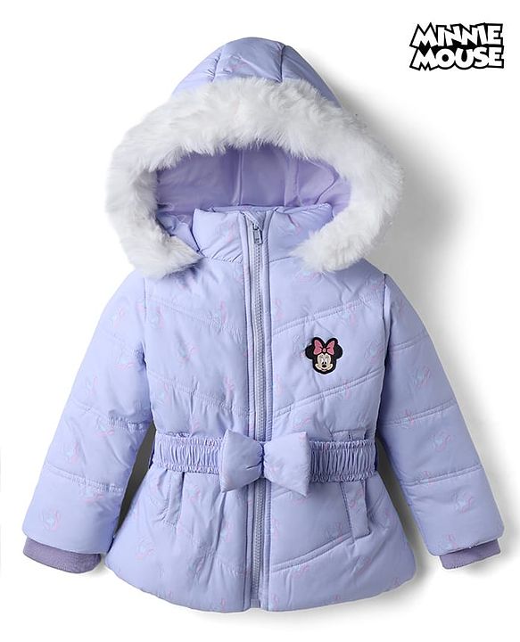 Babyhug Disney Woven Padded/Quilted/ Winter Jacket with Full Sleeves and Minnie Mouse Patch in Pink for 9-12 Months