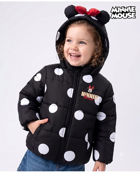 Babyhug Disney Woven Winter Jacket with Full Sleeves and Minnie Mouse Print in Black for 9-12 Months