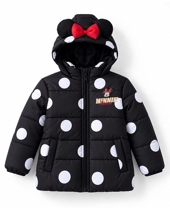 Babyhug Disney Woven Winter Jacket with Full Sleeves and Minnie Mouse Print in Black for 9-12 Months