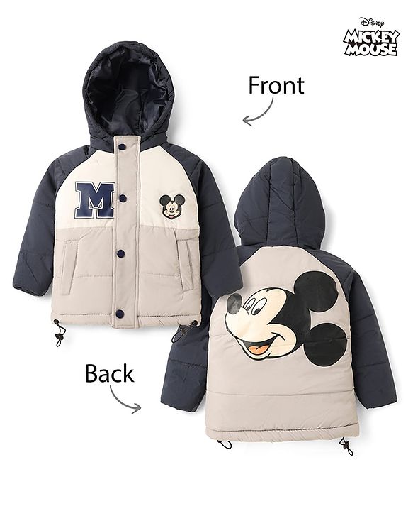 Babyhug Disney Padded Winter Jacket with Full Sleeves and Mickey Mouse Graphic - Beige