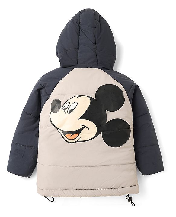 Babyhug Disney Padded Winter Jacket with Full Sleeves and Mickey Mouse Graphic - Beige
