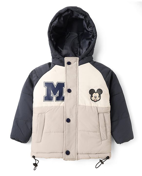 Babyhug Disney Padded Winter Jacket with Full Sleeves and Mickey Mouse Graphic - Beige