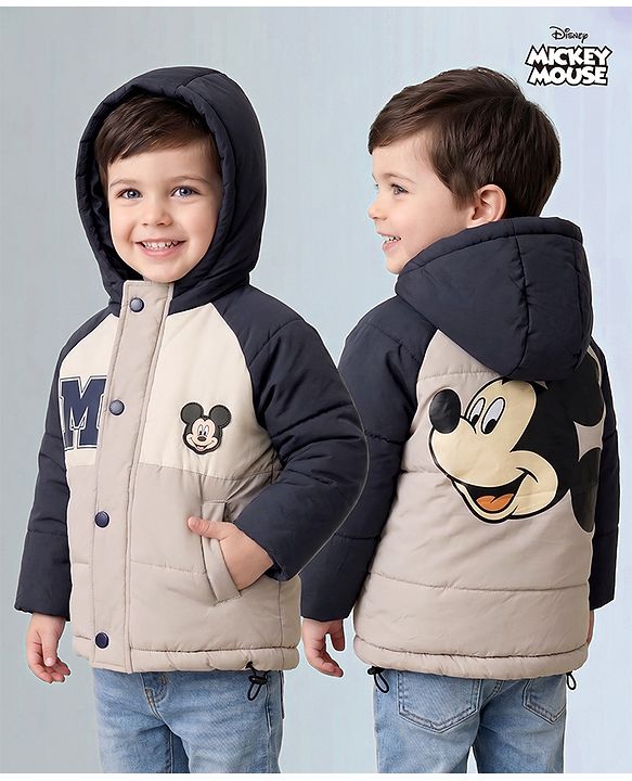Babyhug Disney Padded Winter Jacket with Full Sleeves and Mickey Mouse Graphic - Beige