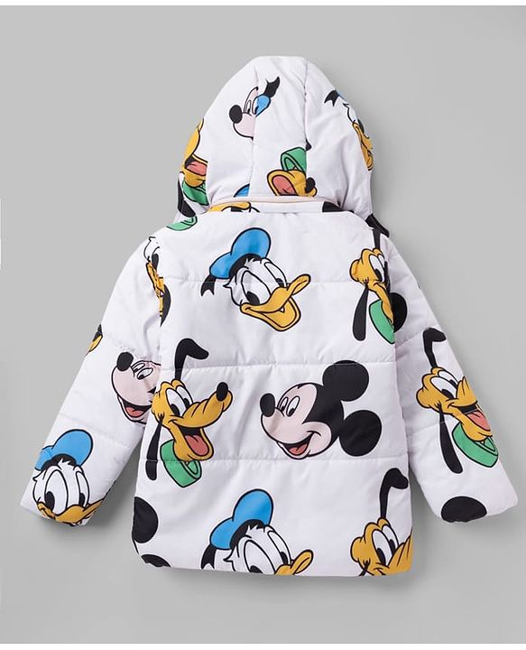 Babyhug Disney Woven Full Sleeves Padded Hooded Jacket Mickey  Mouse Print - White