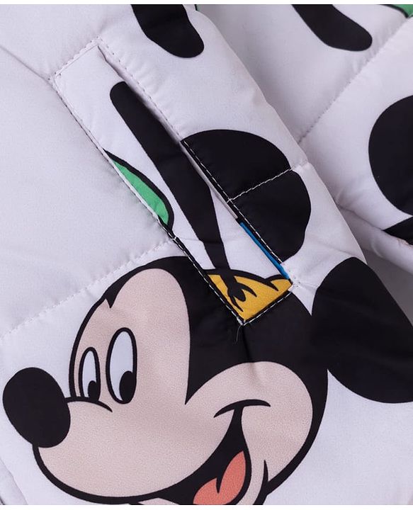 Babyhug Disney Woven Full Sleeves Padded Hooded Jacket Mickey  Mouse Print - White
