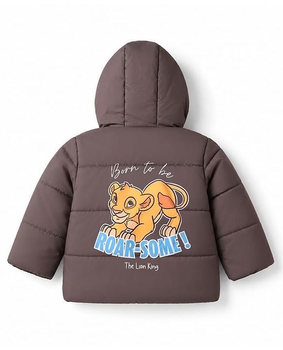 Babyhug Disney Woven Full Sleeves Hooded Padded Winter Jacket Front and Back With Simba Graphic - Light Brown