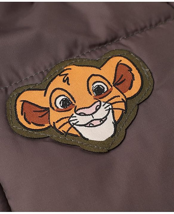 Babyhug Disney Woven Full Sleeves Hooded Padded Winter Jacket Front and Back With Simba Graphic - Light Brown