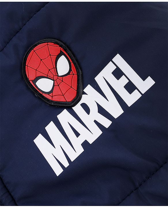 Babyhug Marvel Cotton Woven Hooded Winter Jacket with Full Sleeves and Spiderman Badge Print in Navy Blue for 12-18 Months