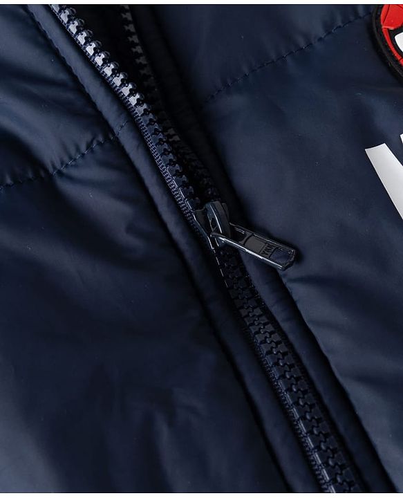 Pine Kids Marvel Woven Full Sleeves Padded Hooded Winter Jacket with Spiderman Badge - Navy Blue