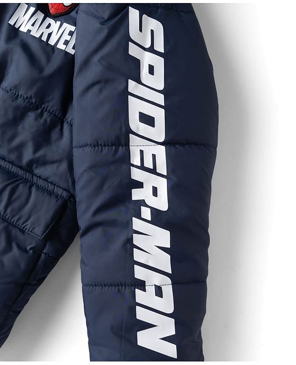 Pine Kids Marvel Woven Full Sleeves Padded Hooded Winter Jacket with Spiderman Badge - Navy Blue