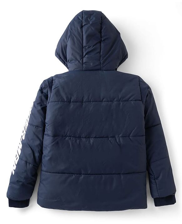 Pine Kids Marvel Woven Full Sleeves Padded Hooded Winter Jacket with Spiderman Badge - Navy Blue