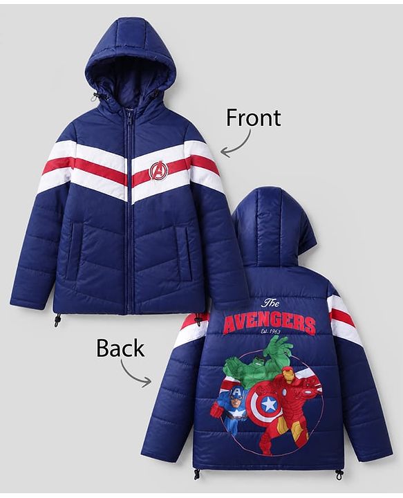 Pine Kids Marvel Woven Padded Winter Jacket with Full Sleeves and Avengers Superheroes Graphic - Blue
