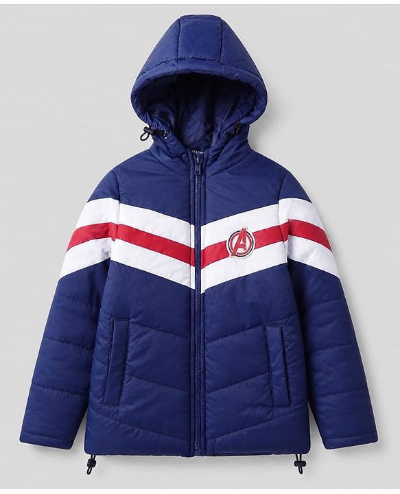 Pine Kids Marvel Woven Padded Winter Jacket with Full Sleeves and Avengers Superheroes Graphic - Blue