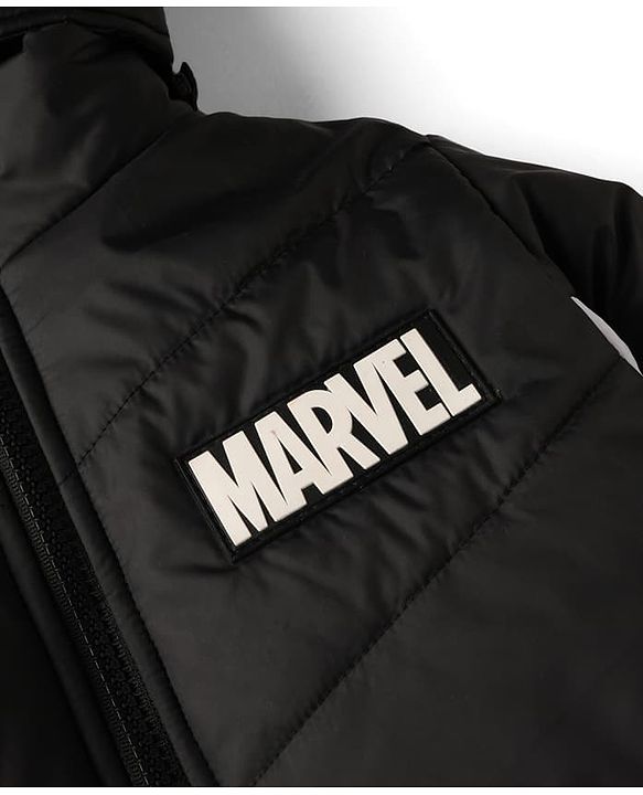 Pine Kids Lucas Woven Hooded Padded Jacket with Full Sleeves and Marvel Badge - White