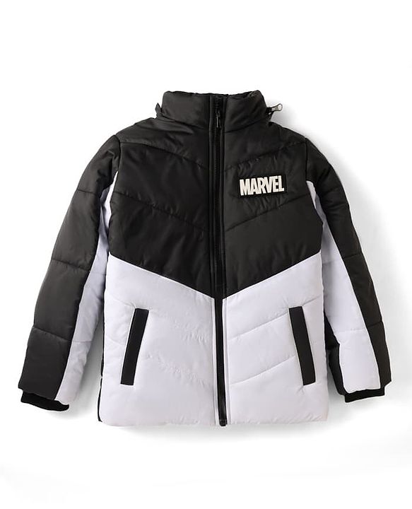 Pine Kids Lucas Woven Hooded Padded Jacket with Full Sleeves and Marvel Badge - White