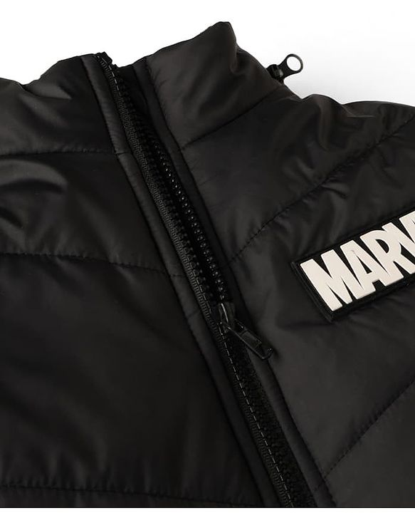 Pine Kids Lucas Woven Hooded Padded Jacket with Full Sleeves and Marvel Badge - White