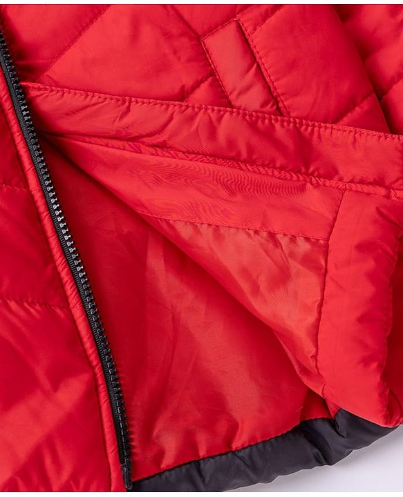 Pine Kids Marvel Woven Hooded Padded Winter Jacket with Full Sleeves and Text Print - Red