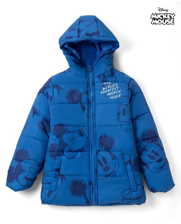 Pine Kids Disney Woven Winter Jacket with Full Sleeves and Mickey Mouse Print in Blue for 5-6 Years