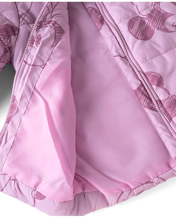 Pine Kids Disney Woven Full Sleeves Padded Hooded Winter Jacket With Minnie Mouse Graphic & Badge - Pink