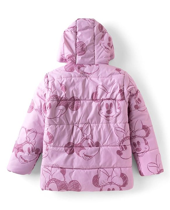 Pine Kids Disney Woven Full Sleeves Padded Hooded Winter Jacket With Minnie Mouse Graphic & Badge - Pink