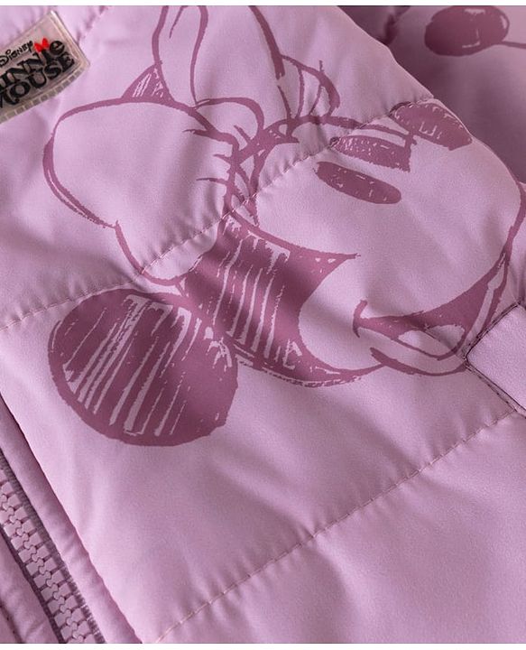 Pine Kids Disney Woven Full Sleeves Padded Hooded Winter Jacket With Minnie Mouse Graphic & Badge - Pink