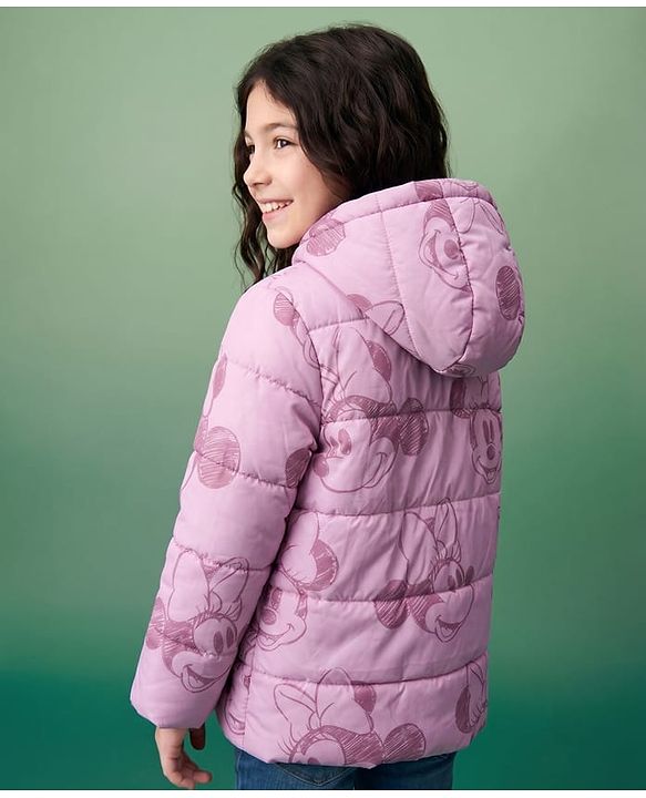 Pine Kids Disney Woven Full Sleeves Padded Hooded Winter Jacket With Minnie Mouse Graphic & Badge - Pink