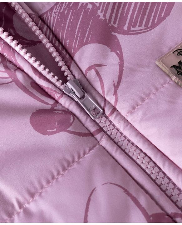 Pine Kids Disney Woven Full Sleeves Padded Hooded Winter Jacket With Minnie Mouse Graphic & Badge - Pink