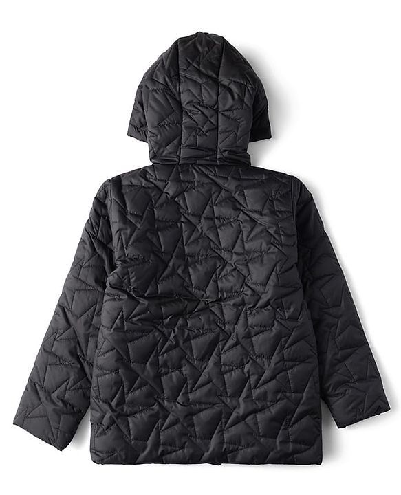 Pine Kids Disney Woven Full Sleeves Padded/Quilted/ Winter Jacket with Stitch Patch & Star Print - Black