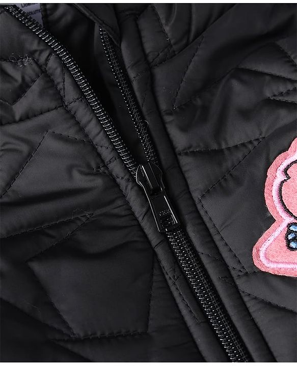 Pine Kids Disney Woven Full Sleeves Padded/Quilted/ Winter Jacket with Stitch Patch & Star Print - Black