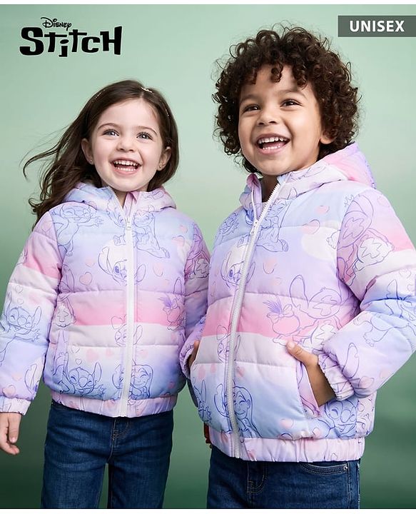 Babyhug Disney Padded Winter Jacket with Full Sleeves and Stitch Print in Blue for 6-9 Months