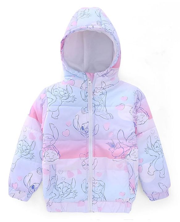 Babyhug Disney Padded Winter Jacket with Full Sleeves and Stitch Print in Blue for 6-9 Months