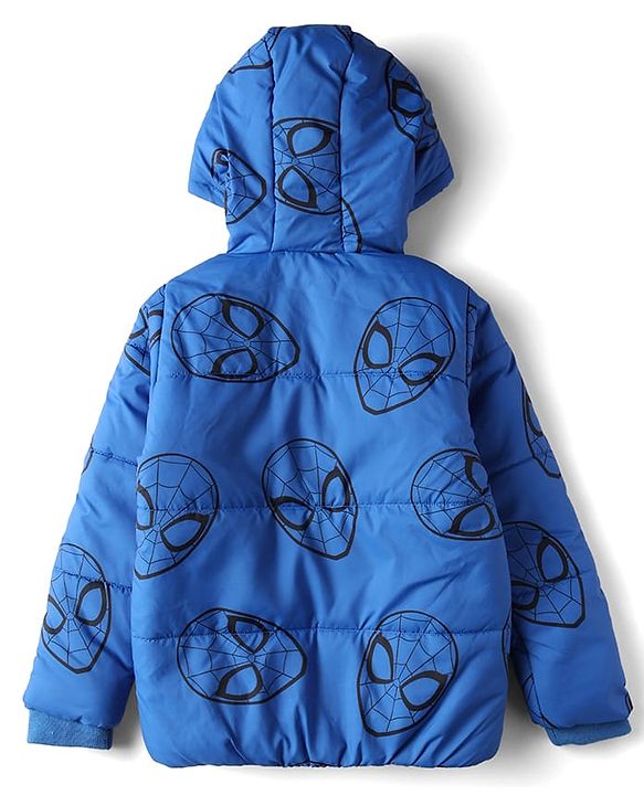 Pine Kids Marvel Woven Winter Jacket with Full Sleeves and Spiderman Print in Blue for 4-5 Years