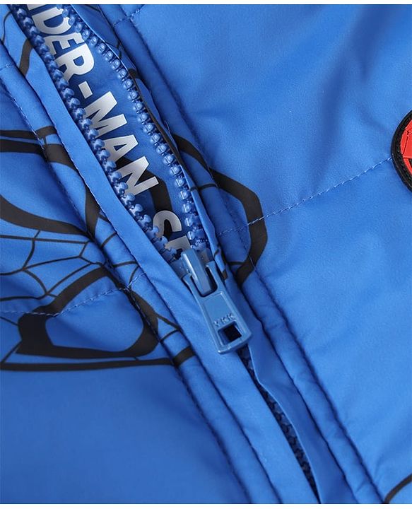 Pine Kids Marvel Woven Winter Jacket with Full Sleeves and Spiderman Print in Blue for 4-5 Years
