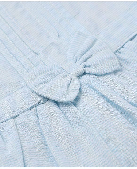 Babyhug Cotton Woven Fit and Flare Dress with Flutter Sleeves and Bow Applique in Light Blue
