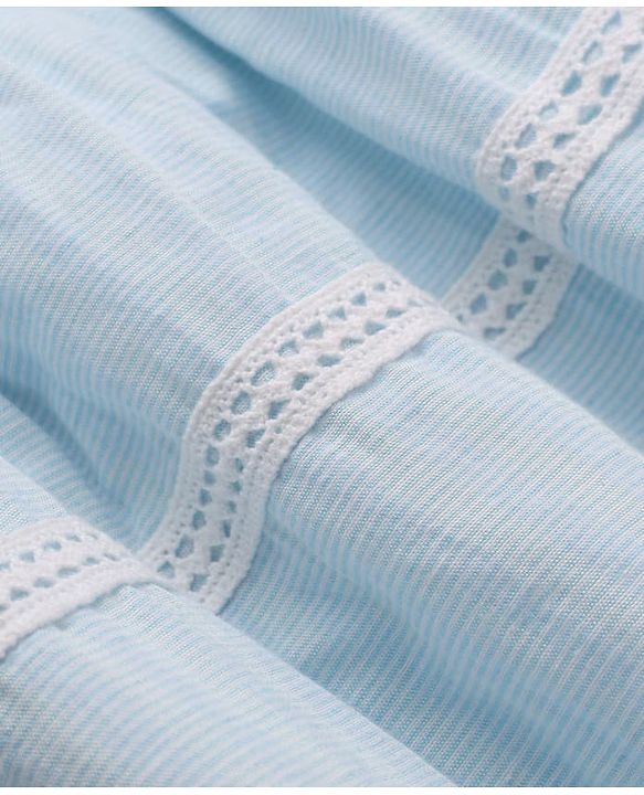 Babyhug Cotton Woven Fit and Flare Dress with Flutter Sleeves and Bow Applique in Light Blue