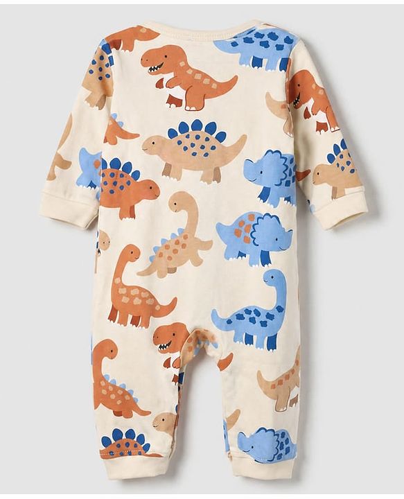 Babyhug 100% Cotton Interlock Knit Full Sleeves Rompers With Dino Print Pack of 2 - Navy Blue White