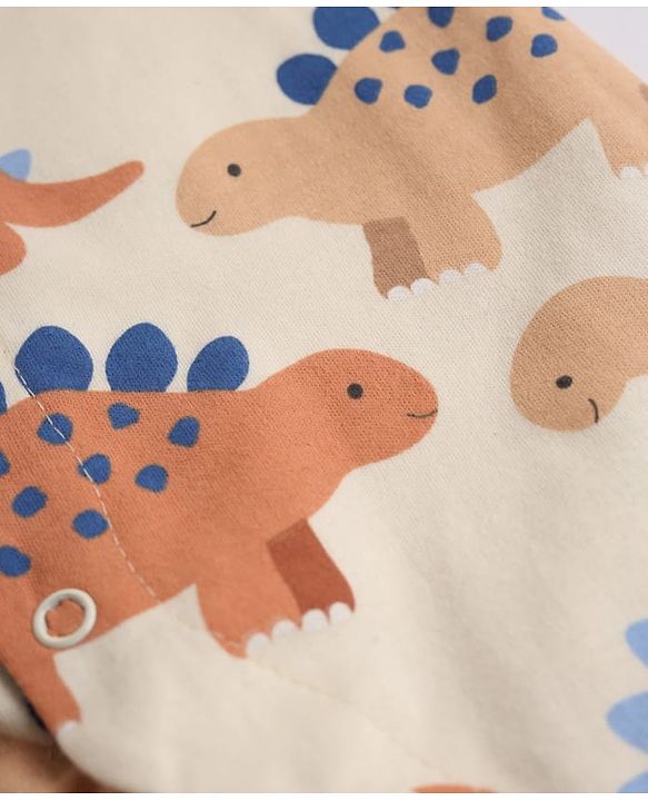 Babyhug 100% Cotton Interlock Knit Full Sleeves Rompers With Dino Print Pack of 2 - Navy Blue White