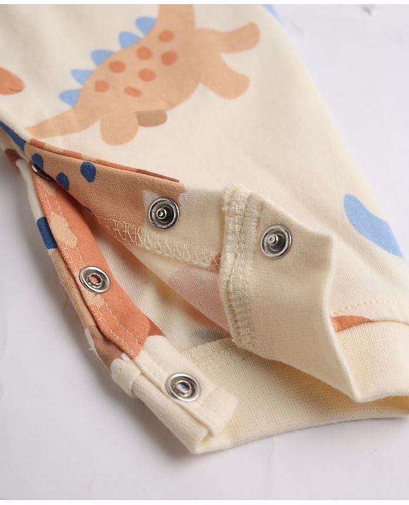 Babyhug 100% Cotton Interlock Knit Full Sleeves Rompers With Dino Print Pack of 2 - Navy Blue White